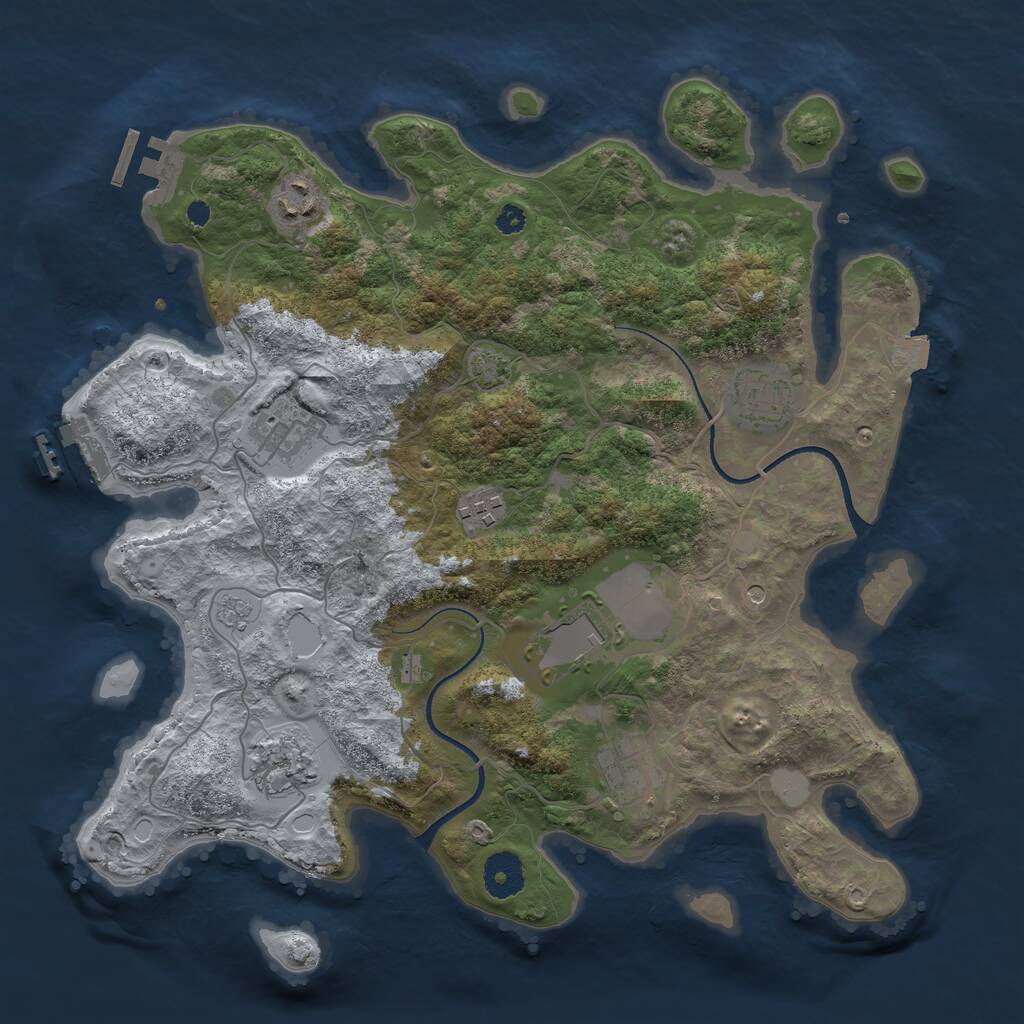 Rust Map: Procedural Map, Size: 3500, Seed: 756449, 13 Monuments