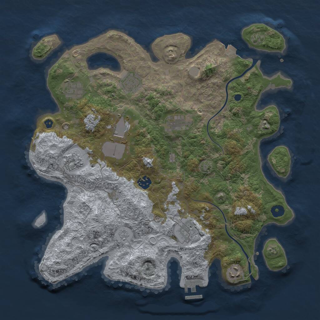 Rust Map: Procedural Map, Size: 3750, Seed: 627707270, 13 Monuments