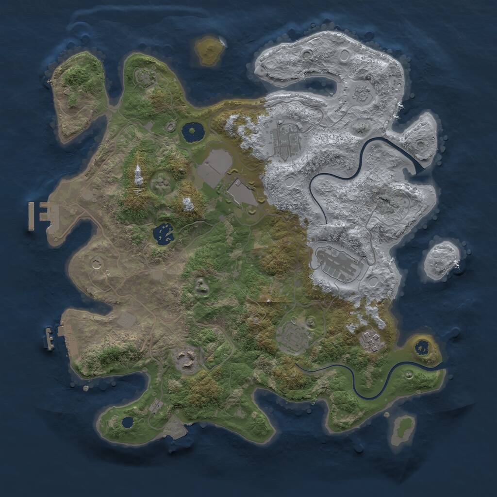 Rust Map: Procedural Map, Size: 3500, Seed: 1676411871, 13 Monuments