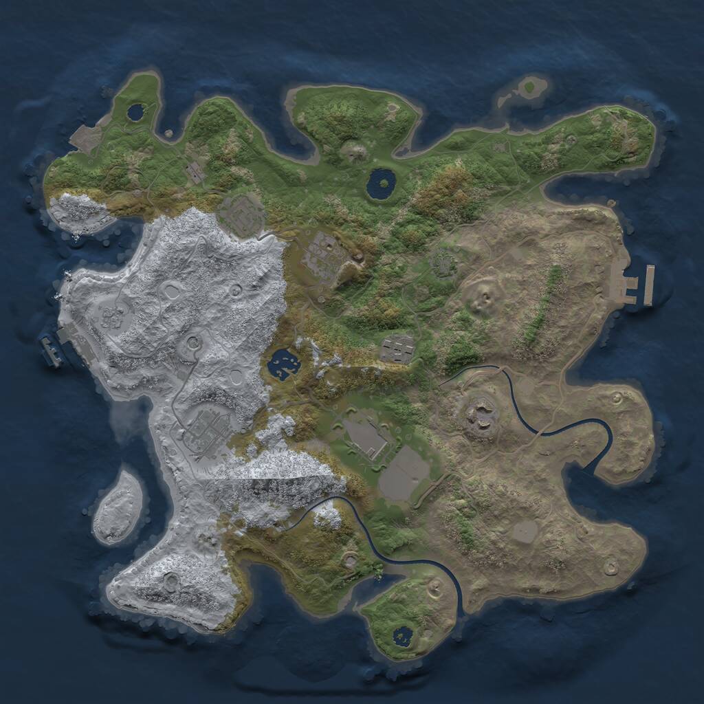 Rust Map: Procedural Map, Size: 3500, Seed: 647041934, 13 Monuments