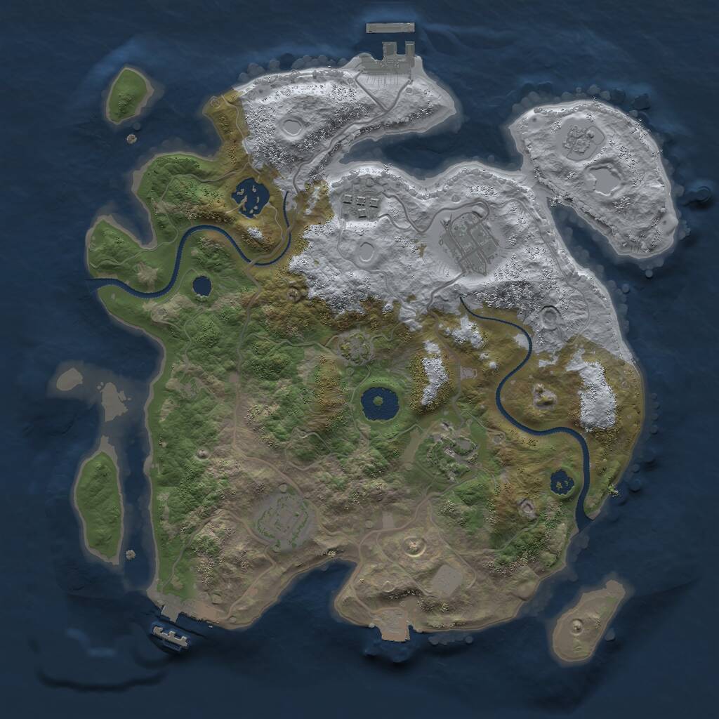 Rust Map: Procedural Map, Size: 3000, Seed: 25033, 10 Monuments