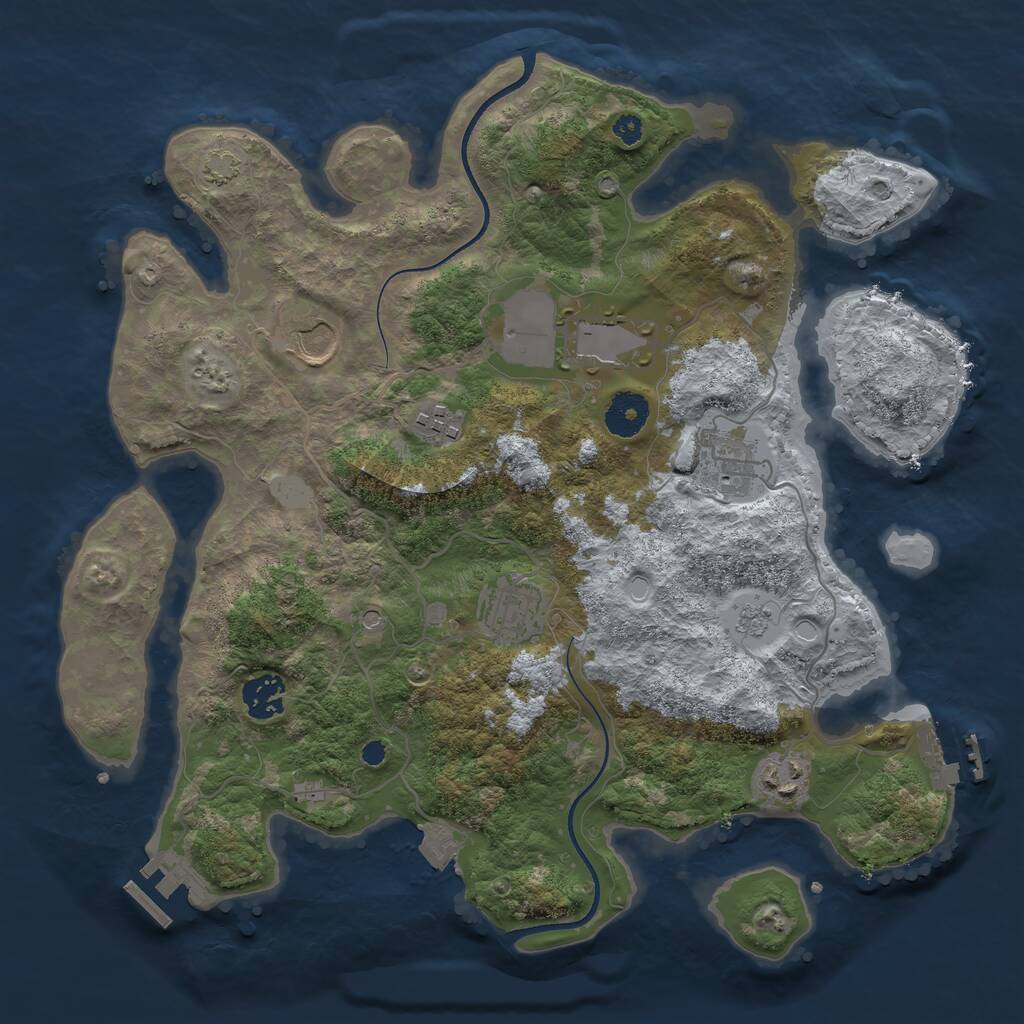 Rust Map: Procedural Map, Size: 3500, Seed: 1710489334, 13 Monuments
