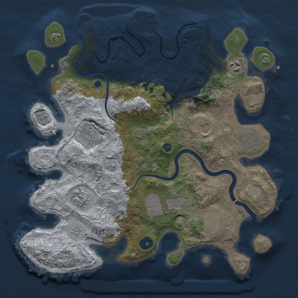 Rust Map: Procedural Map, Size: 3500, Seed: 1851444144, 13 Monuments