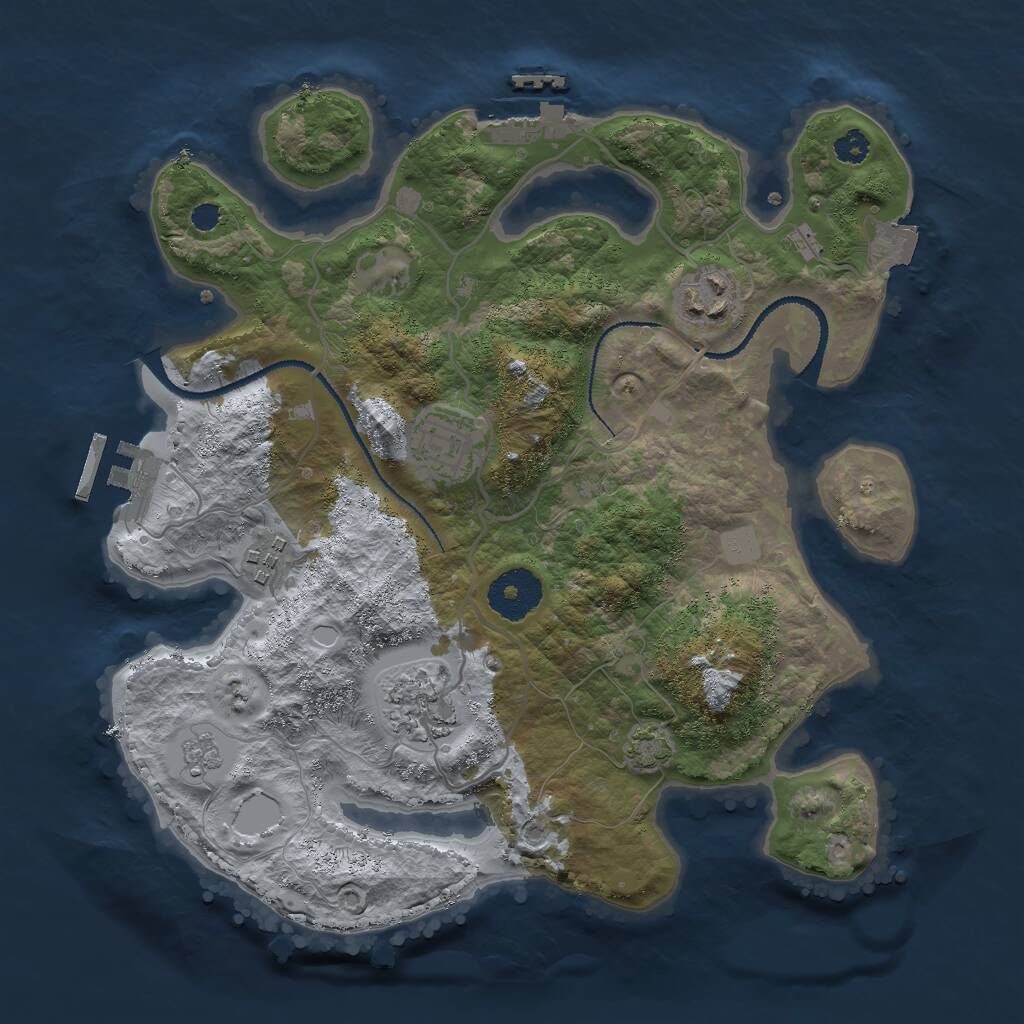 Rust Map: Procedural Map, Size: 3000, Seed: 29578, 9 Monuments