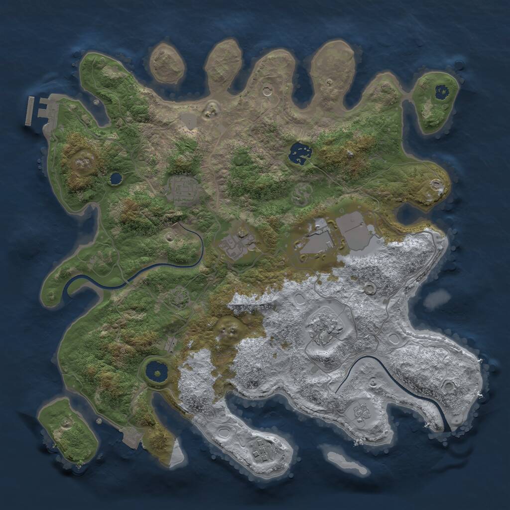 Rust Map: Procedural Map, Size: 3500, Seed: 95809091, 11 Monuments