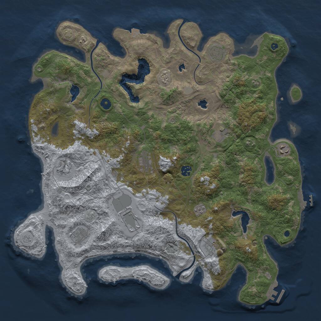 Rust Map: Procedural Map, Size: 4500, Seed: 1056867660, 16 Monuments