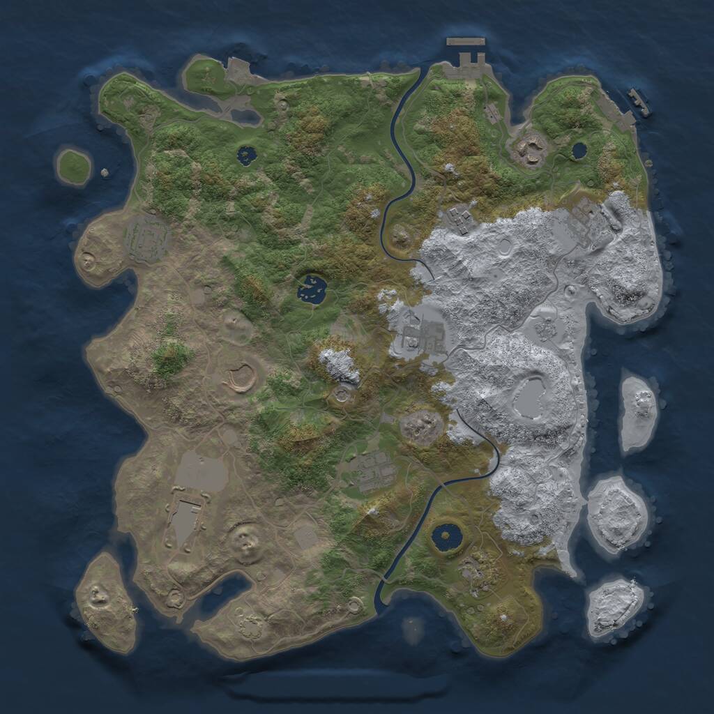 Rust Map: Procedural Map, Size: 3750, Seed: 1090733409, 16 Monuments
