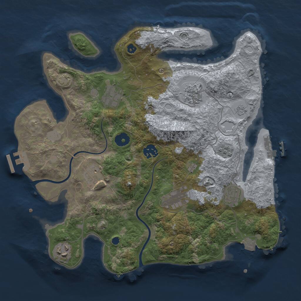 Rust Map: Procedural Map, Size: 3250, Seed: 550693336, 13 Monuments