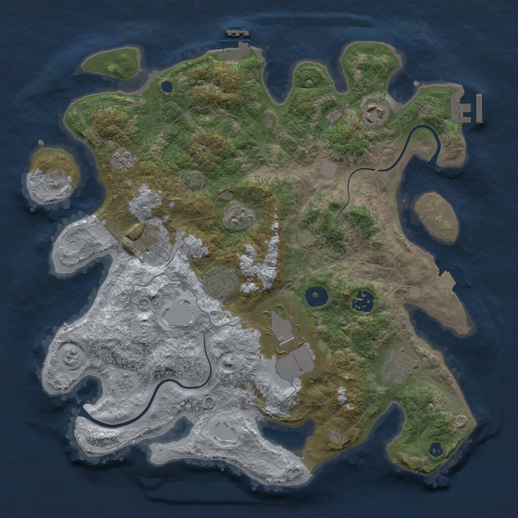 Rust Map: Procedural Map, Size: 3600, Seed: 394550, 13 Monuments