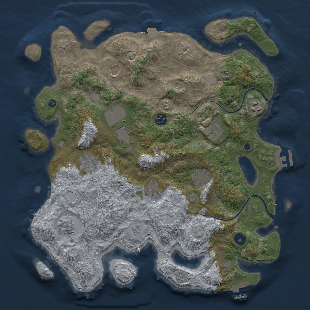 Rust Map: Procedural Map, Size: 3900, Seed: 3636, 16 Monuments