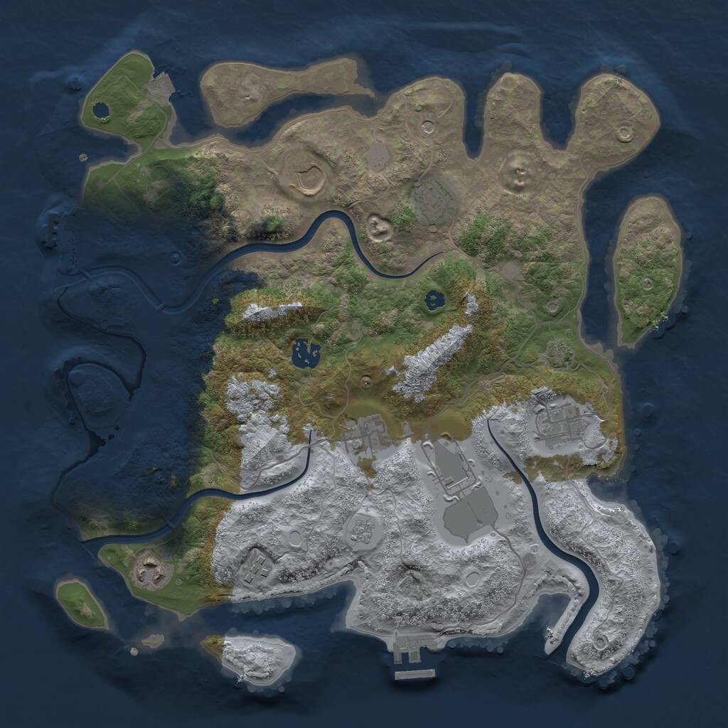 Rust Map: Procedural Map, Size: 3650, Seed: 2060993210, 14 Monuments