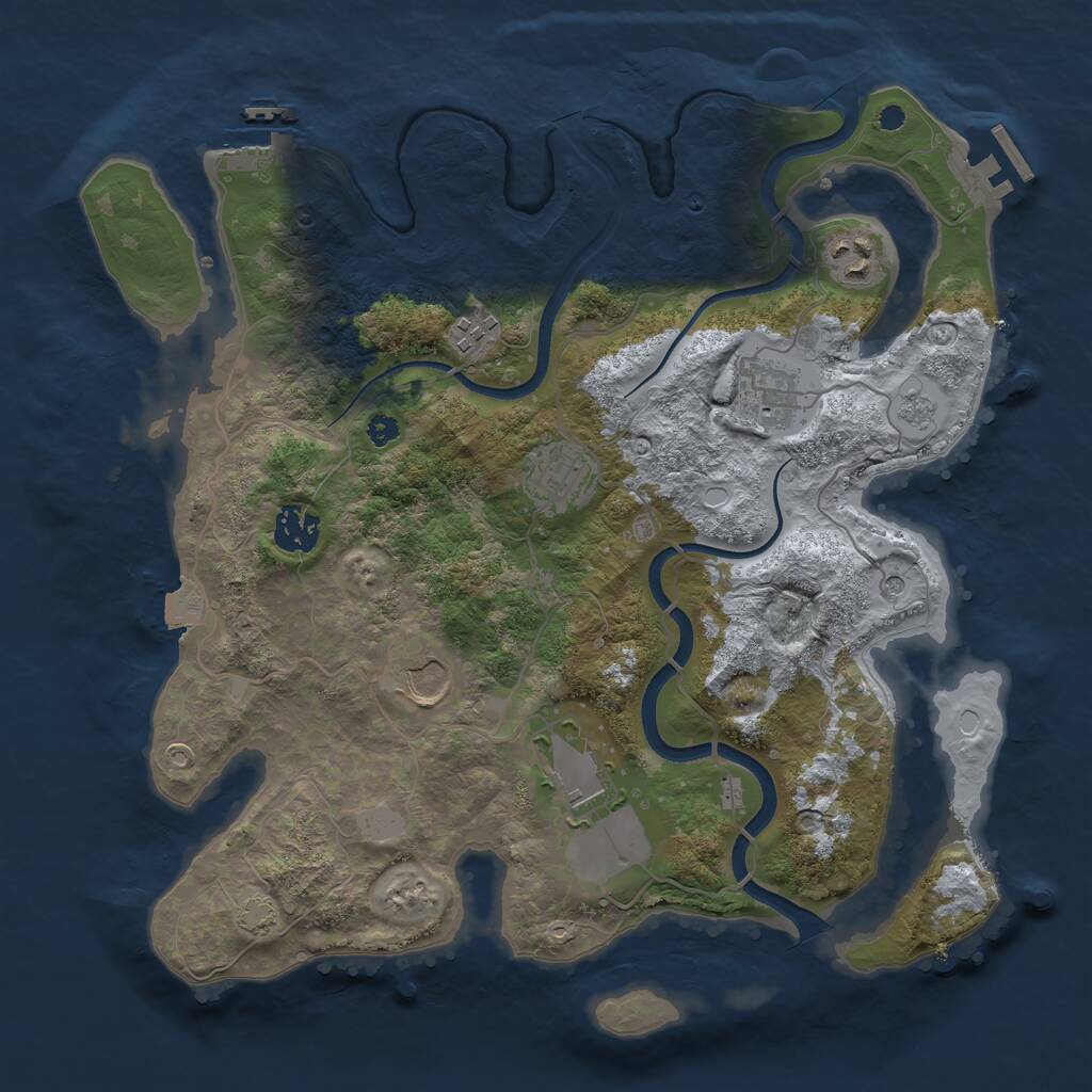 Rust Map: Procedural Map, Size: 3500, Seed: 2068756493, 13 Monuments