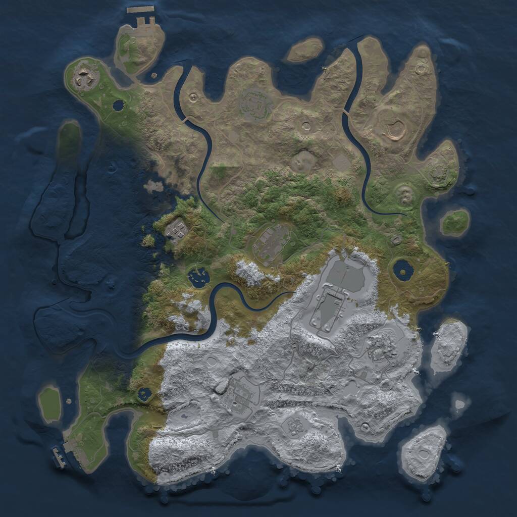 Rust Map: Procedural Map, Size: 3800, Seed: 113120100, 16 Monuments