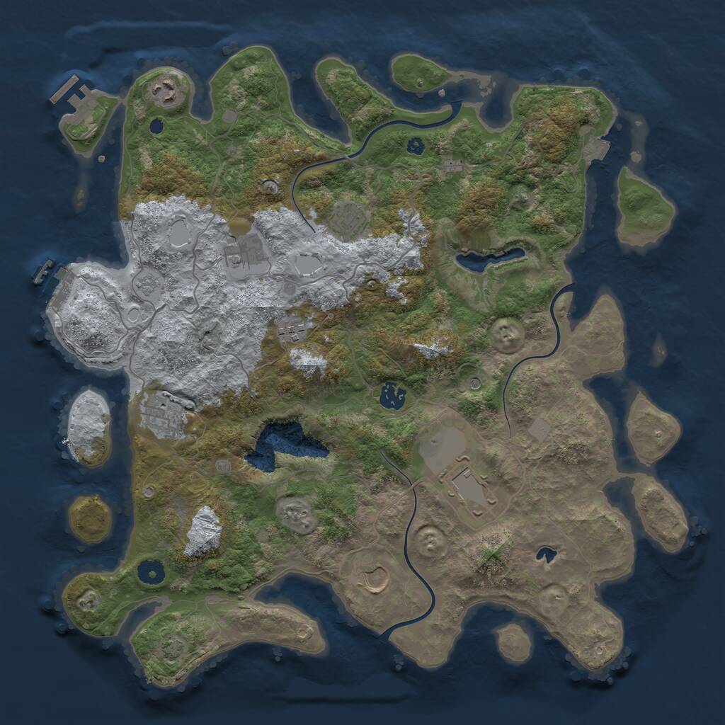 Rust Map: Procedural Map, Size: 4096, Seed: 1673791944, 14 Monuments