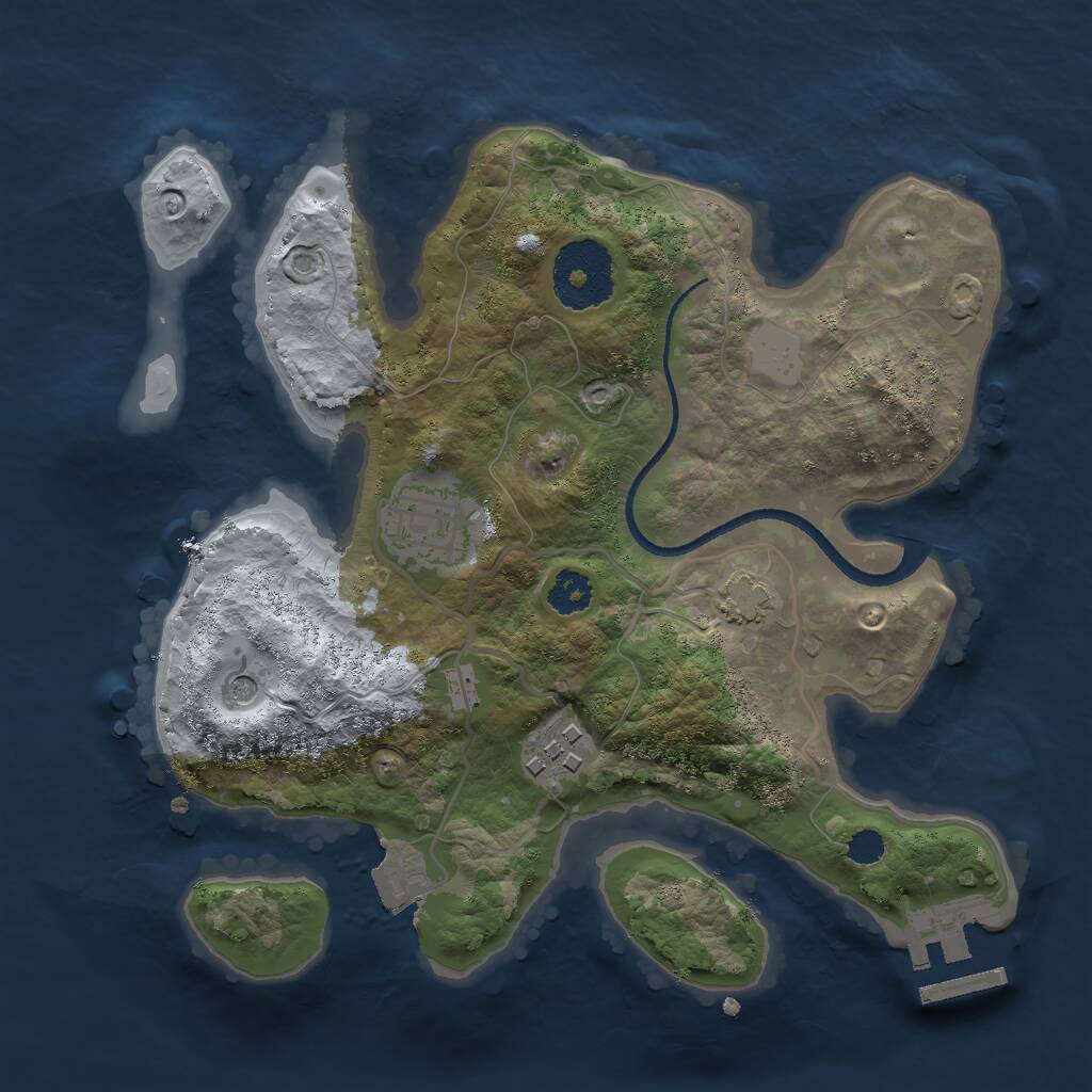 Rust Map: Procedural Map, Size: 2500, Seed: 274281514, 6 Monuments