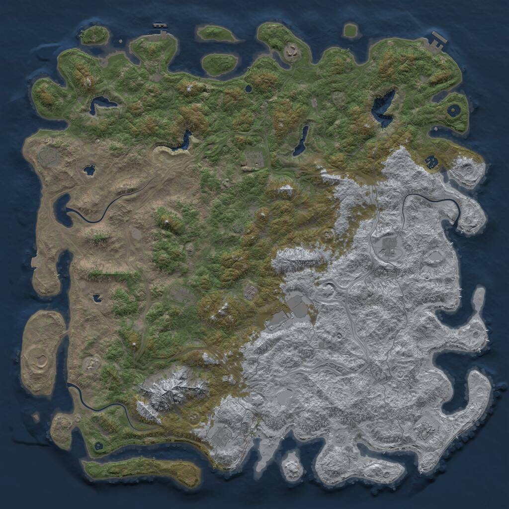 Rust Map: Procedural Map, Size: 6000, Seed: 239800165, 17 Monuments
