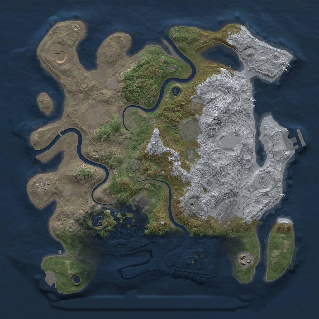 Rust Map: Procedural Map, Size: 3600, Seed: 2027884239, 13 Monuments