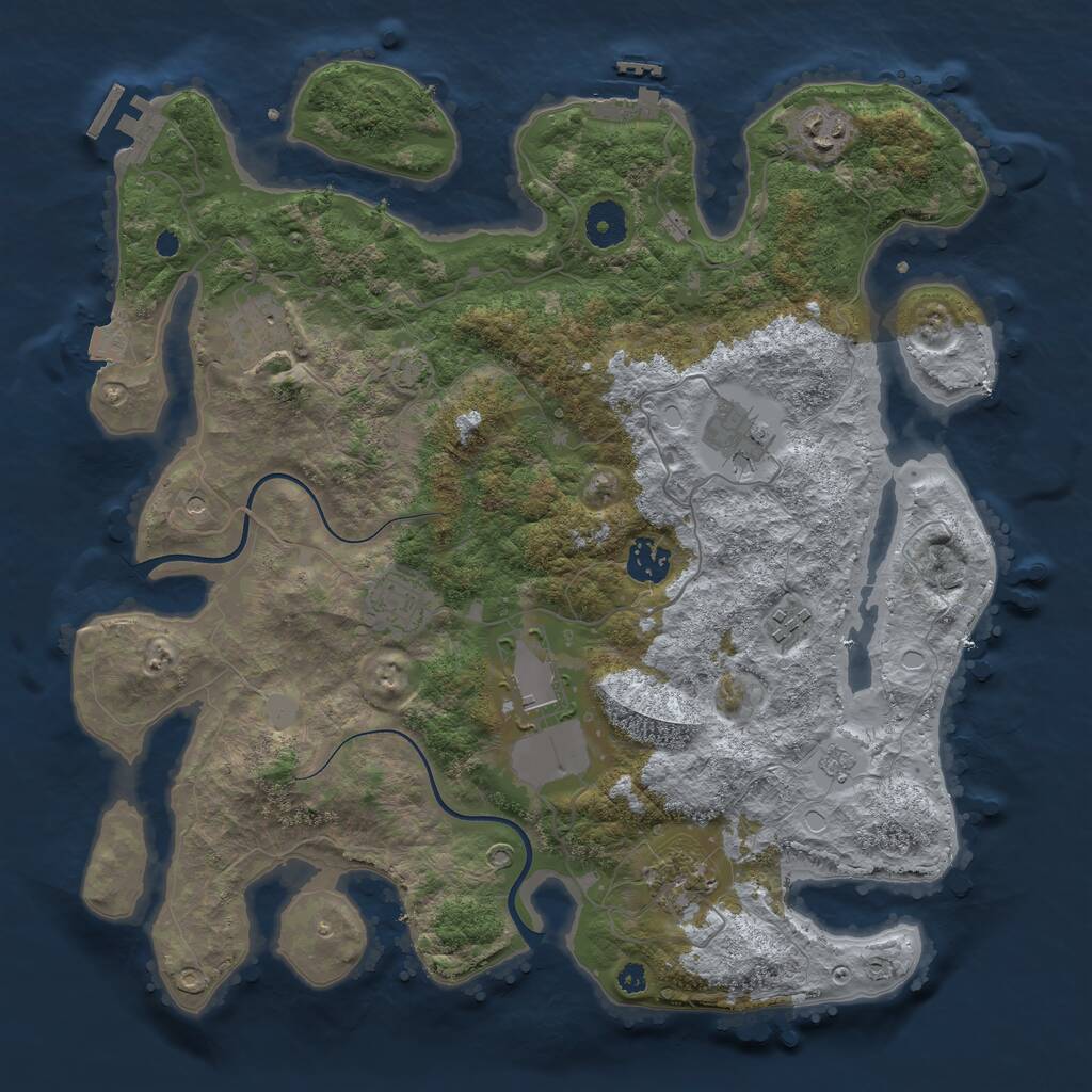 Rust Map: Procedural Map, Size: 3700, Seed: 865643074, 14 Monuments