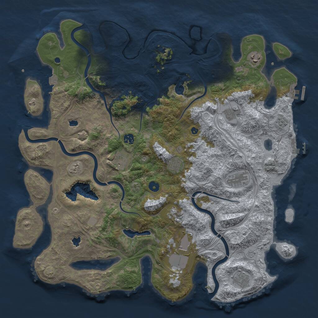Rust Map: Procedural Map, Size: 4500, Seed: 1830597358, 16 Monuments