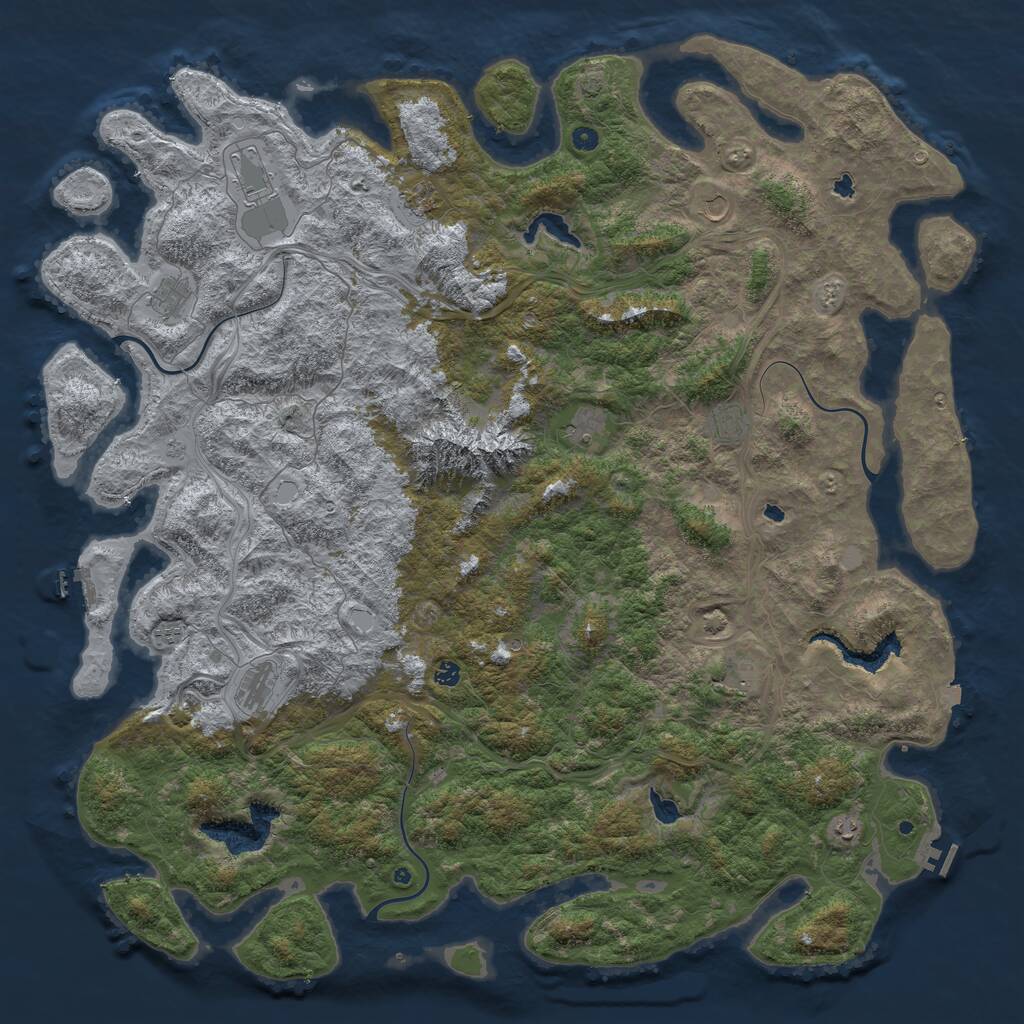 Rust Map: Procedural Map, Size: 6000, Seed: 464748628, 17 Monuments