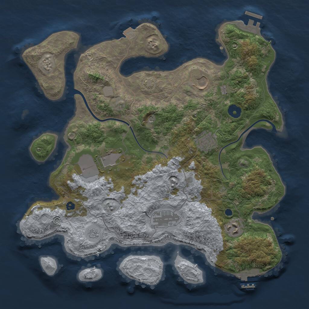 Rust Map: Procedural Map, Size: 3500, Seed: 962916745, 11 Monuments