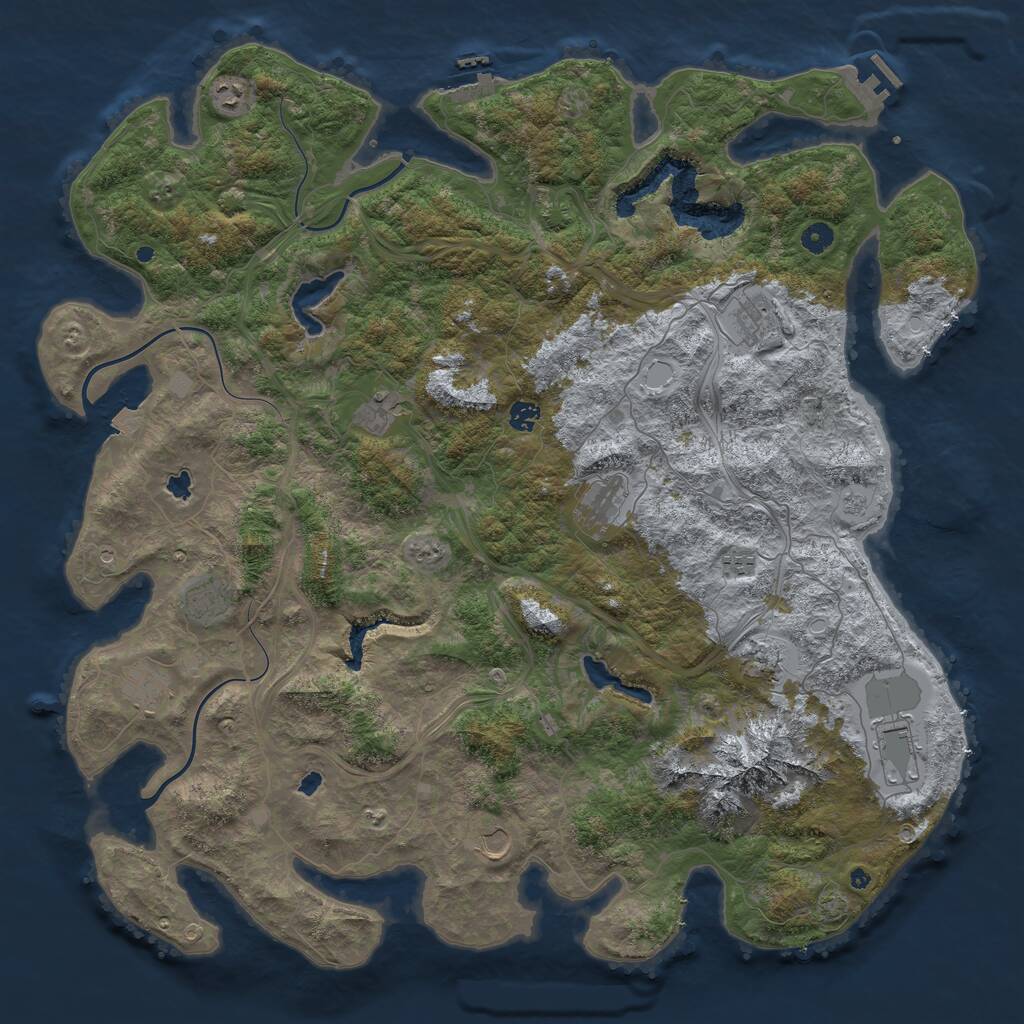 Rust Map: Procedural Map, Size: 5000, Seed: 54333, 17 Monuments