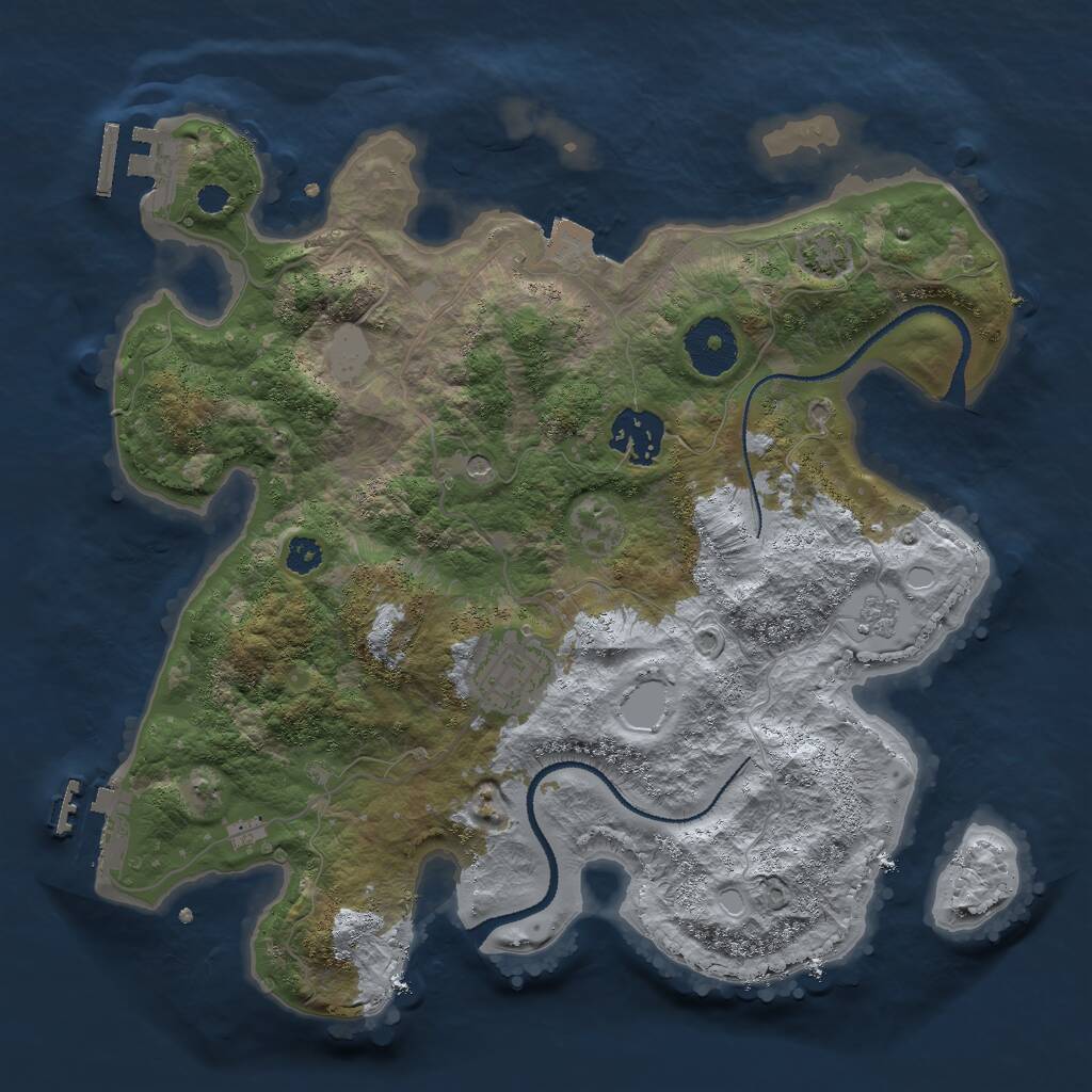 Rust Map: Procedural Map, Size: 3000, Seed: 21761, 8 Monuments