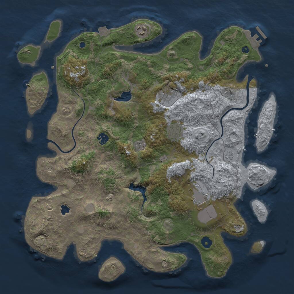 Rust Map: Procedural Map, Size: 4000, Seed: 1111362275, 11 Monuments