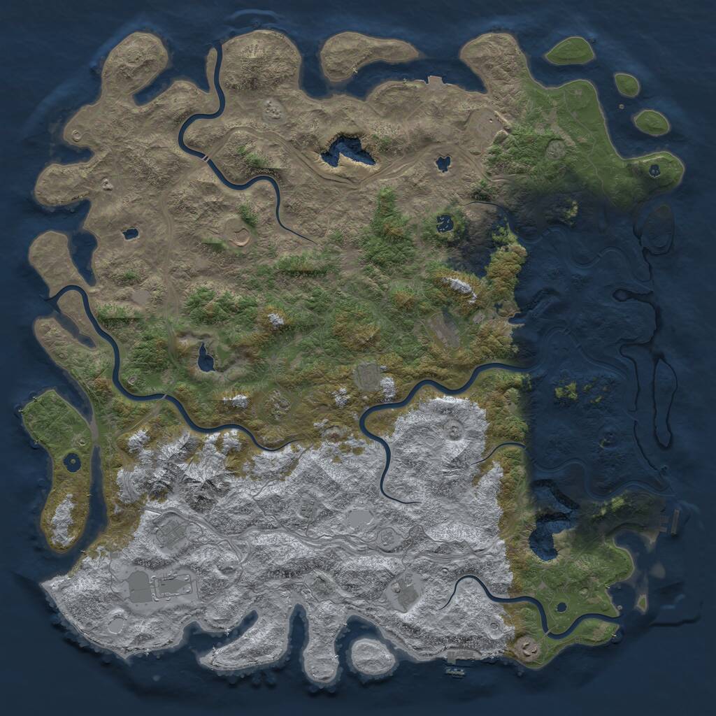 Rust Map: Procedural Map, Size: 6000, Seed: 1065104502, 17 Monuments