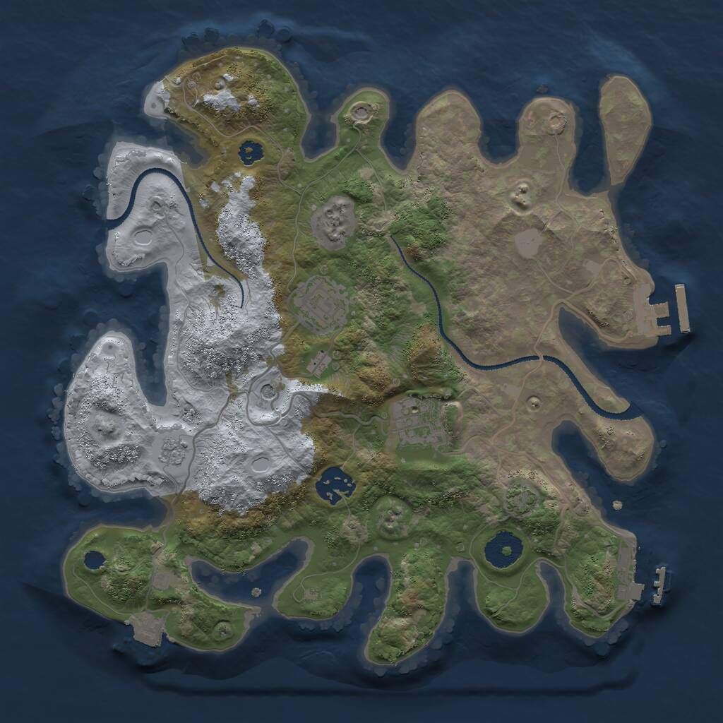 Rust Map: Procedural Map, Size: 3000, Seed: 715951140, 9 Monuments