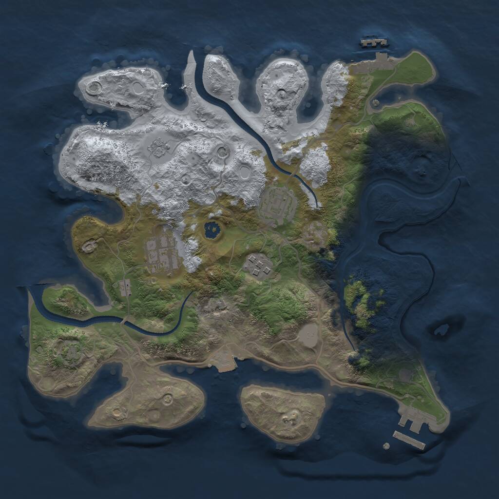 Rust Map: Procedural Map, Size: 3000, Seed: 557421, 9 Monuments