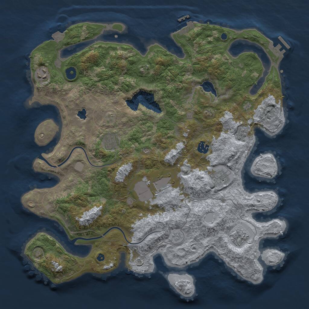 Rust Map: Procedural Map, Size: 4000, Seed: 2127387464, 13 Monuments