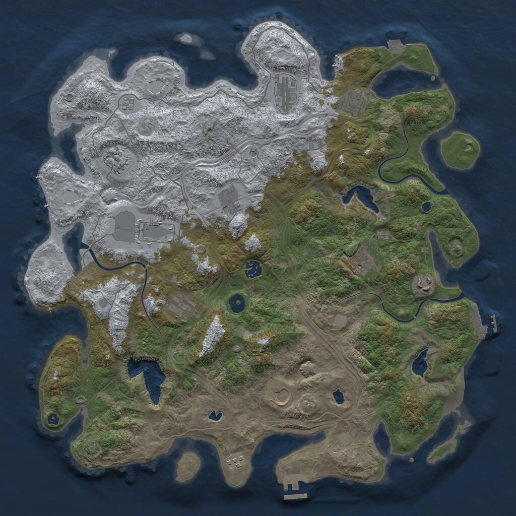 Rust Map: Procedural Map, Size: 4500, Seed: 1383379152, 17 Monuments