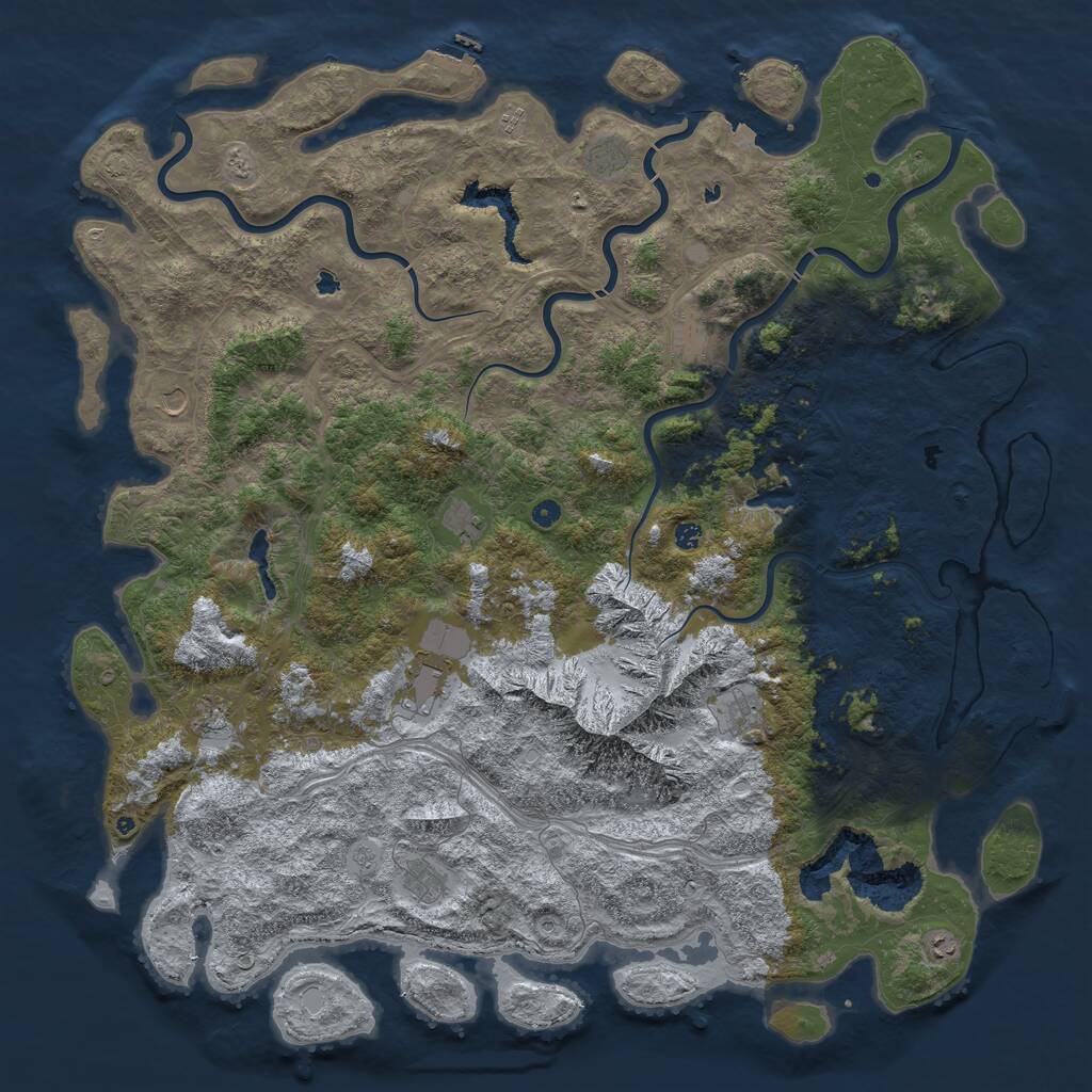 Rust Map: Procedural Map, Size: 6000, Seed: 3662852, 17 Monuments