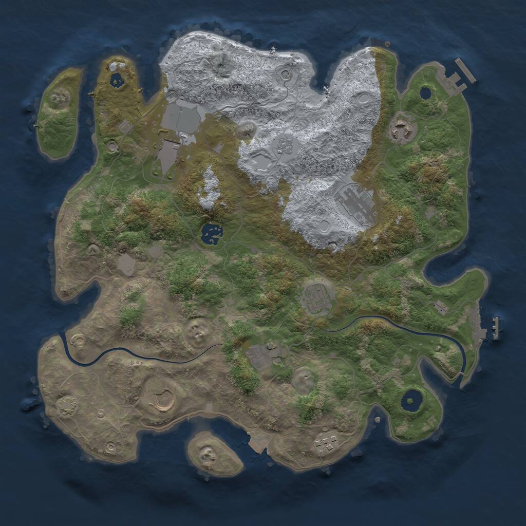 Rust Map: Procedural Map, Size: 3650, Seed: 2104229053, 14 Monuments