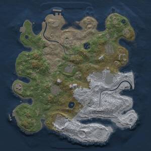 Thumbnail Rust Map: Procedural Map, Size: 3500, Seed: 1690447010, 14 Monuments