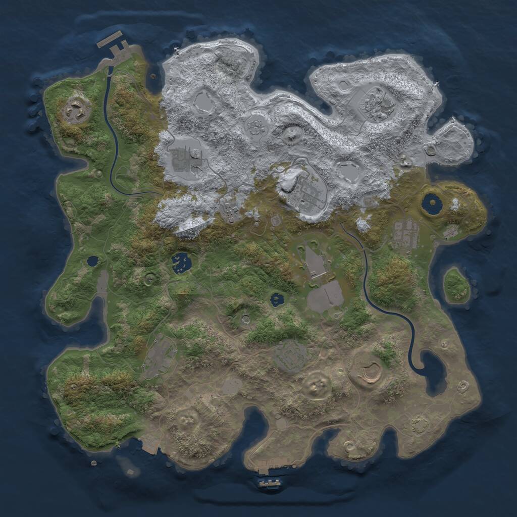 Rust Map: Procedural Map, Size: 3800, Seed: 76091585, 17 Monuments