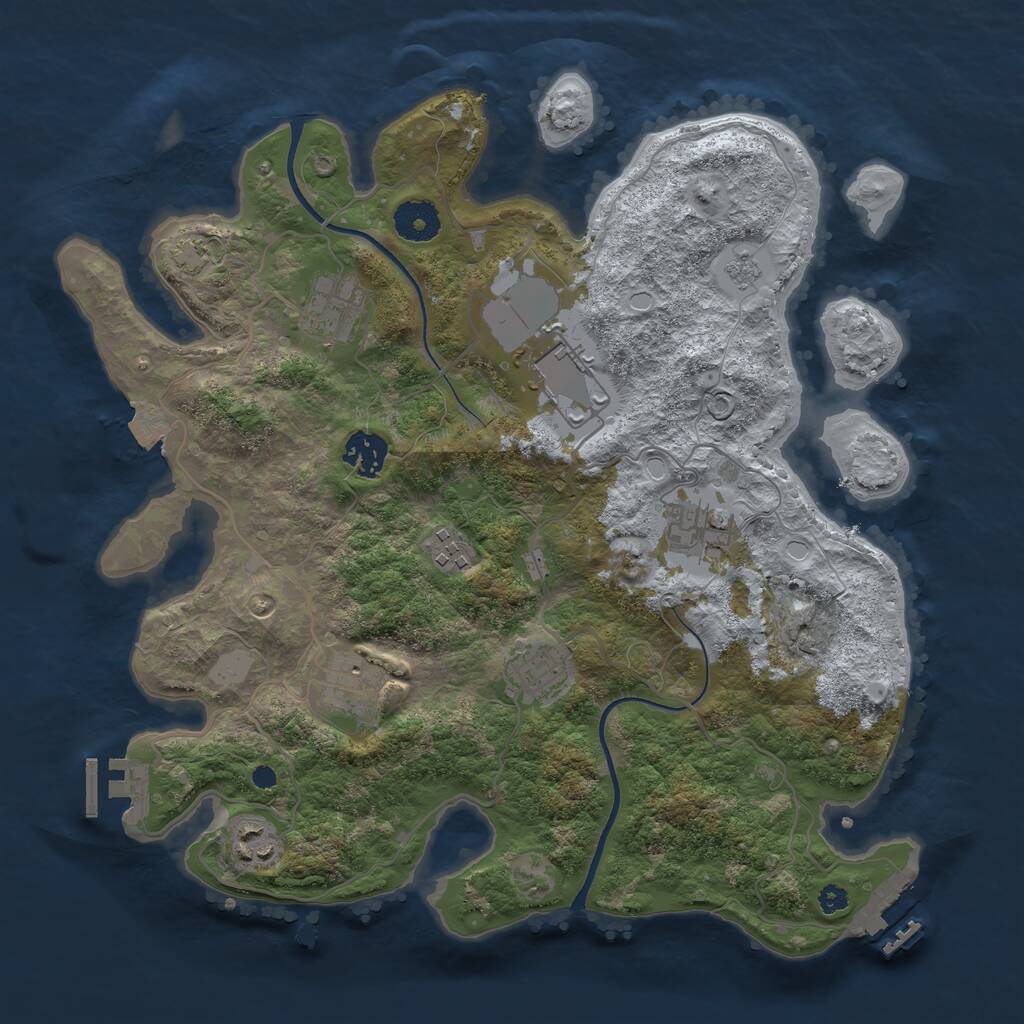 Rust Map: Procedural Map, Size: 3500, Seed: 145892459, 13 Monuments