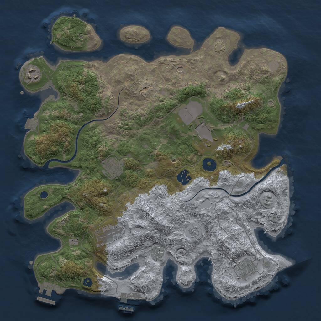 Rust Map: Procedural Map, Size: 3500, Seed: 496562960, 13 Monuments