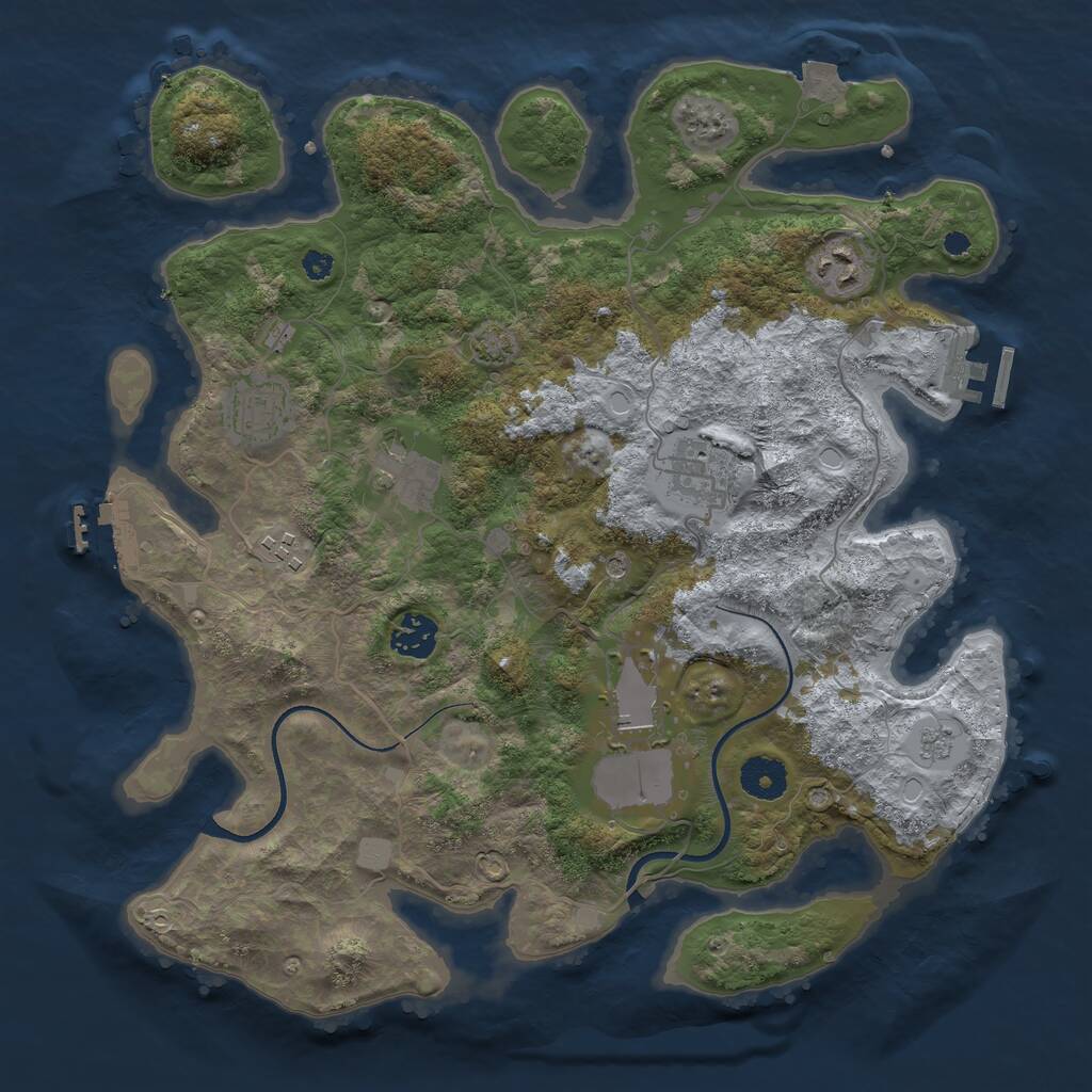 Rust Map: Procedural Map, Size: 3600, Seed: 990337, 13 Monuments
