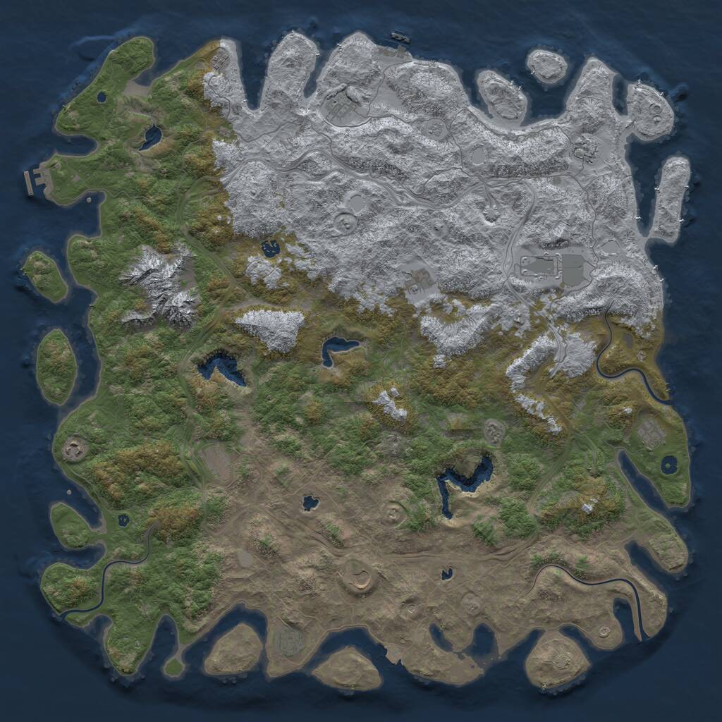 Rust Map: Procedural Map, Size: 6000, Seed: 724581306, 17 Monuments