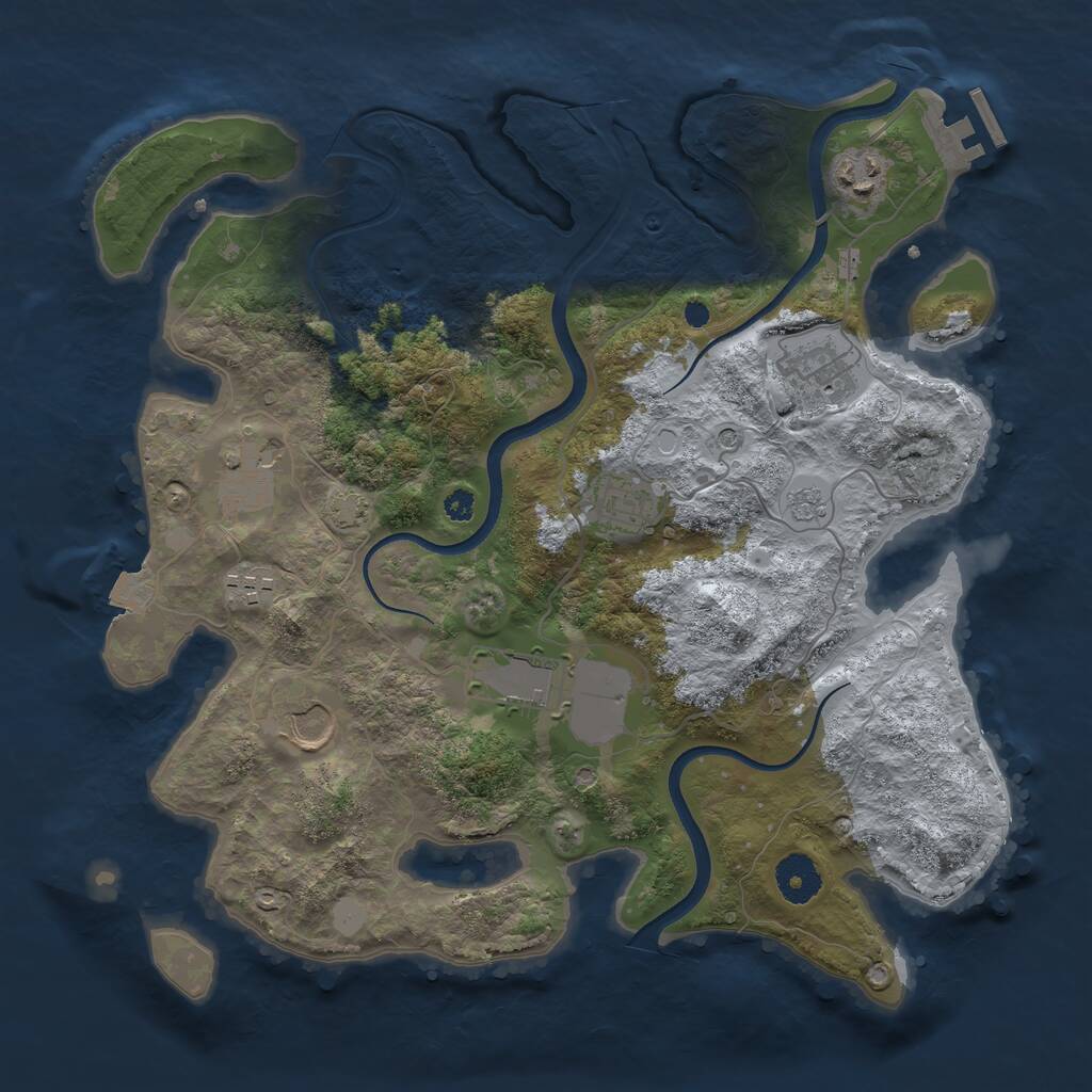 Rust Map: Procedural Map, Size: 3500, Seed: 646223377, 12 Monuments