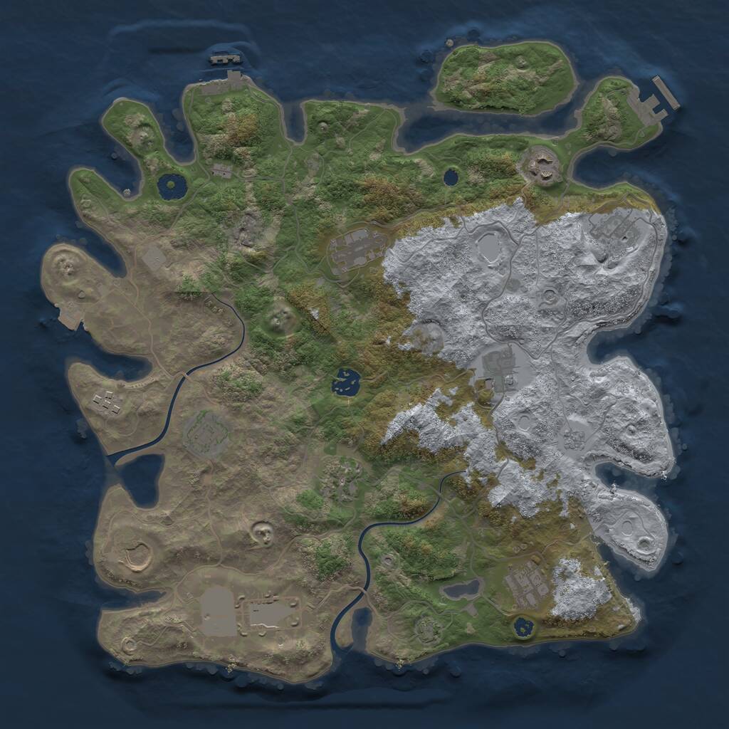 Rust Map: Procedural Map, Size: 3850, Seed: 1422063777, 17 Monuments