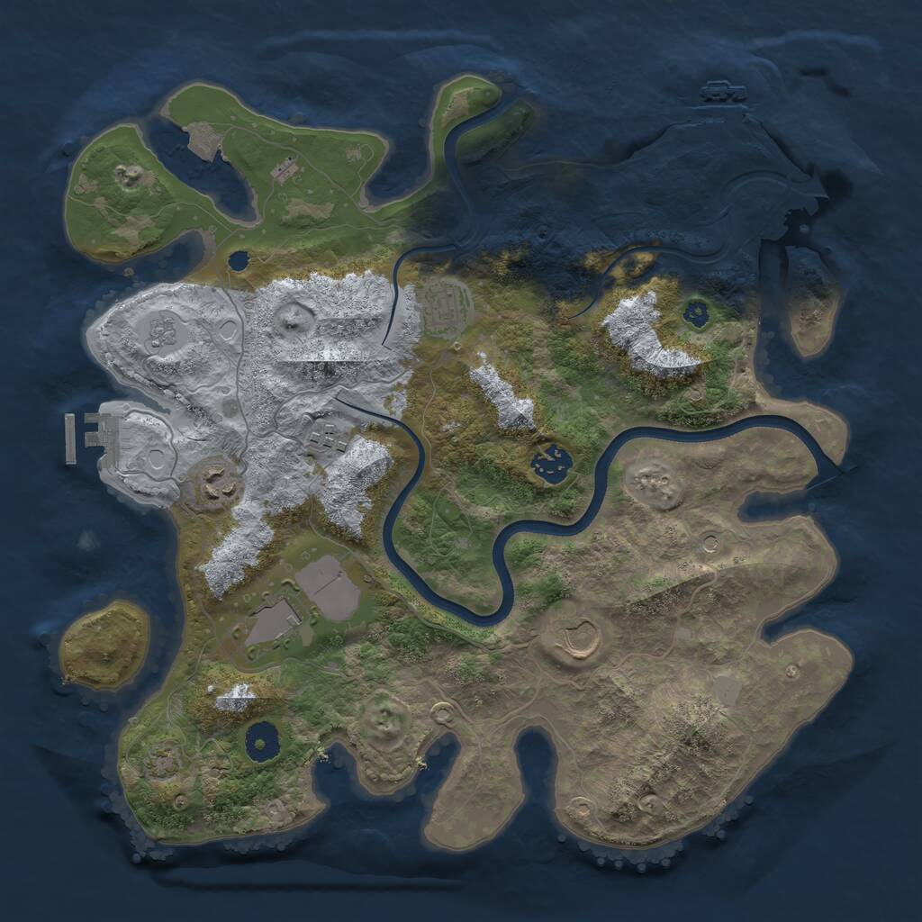 Rust Map: Procedural Map, Size: 3666, Seed: 53535, 12 Monuments