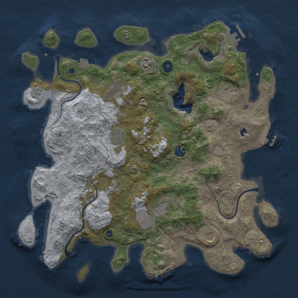 Rust Map: Procedural Map, Size: 4050, Seed: 2054789531, 15 Monuments