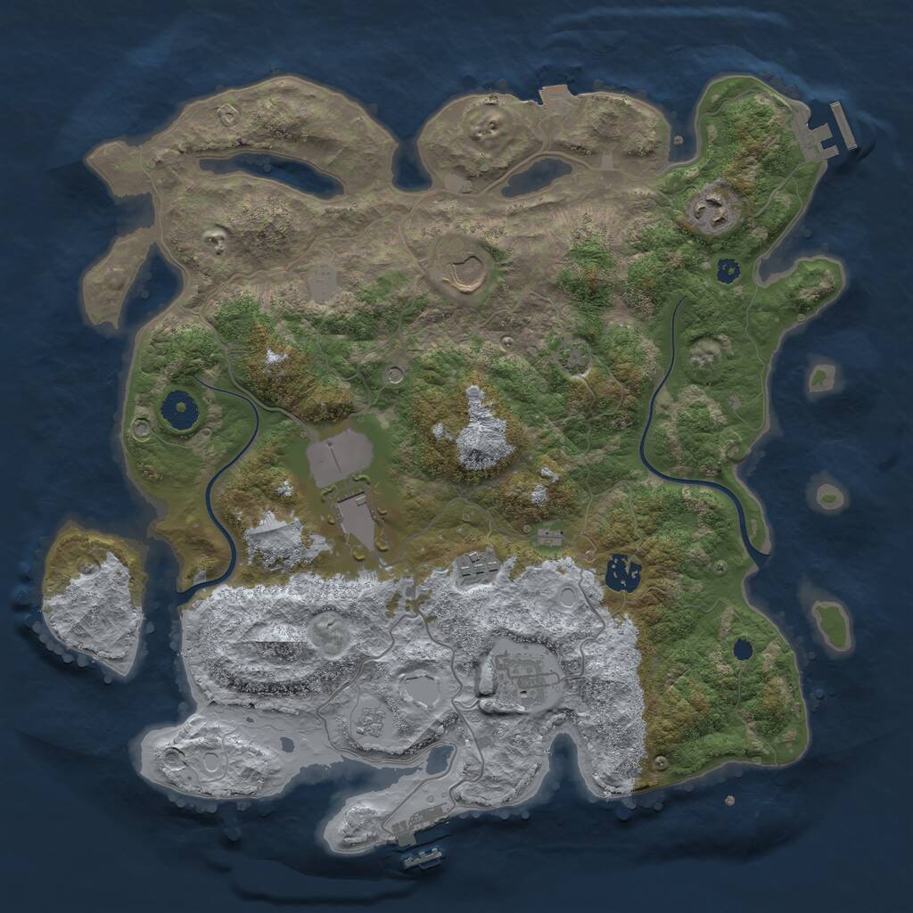Rust Map: Procedural Map, Size: 3700, Seed: 993732601, 12 Monuments
