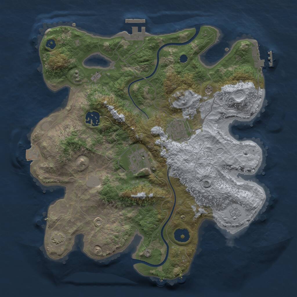 Rust Map: Procedural Map, Size: 3000, Seed: 746432345, 9 Monuments