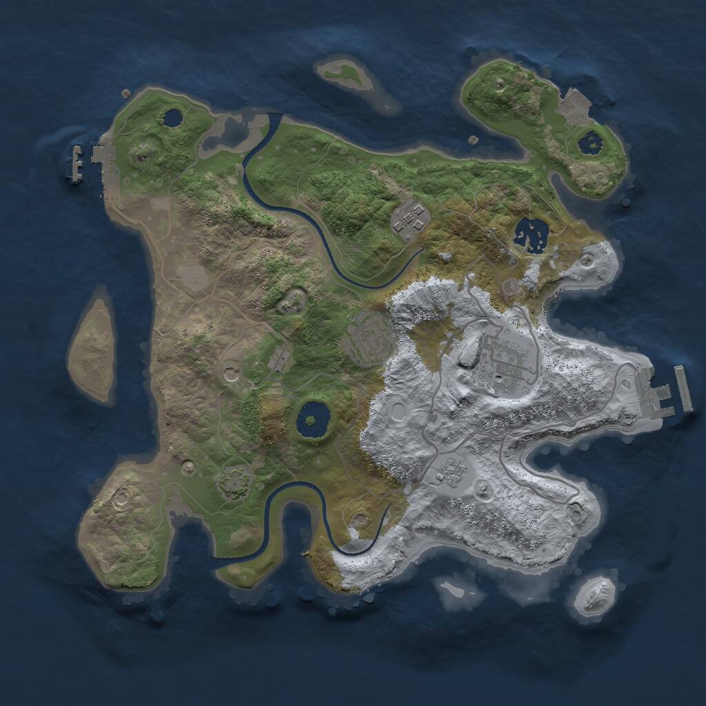 Rust Map: Procedural Map, Size: 3000, Seed: 723828, 10 Monuments