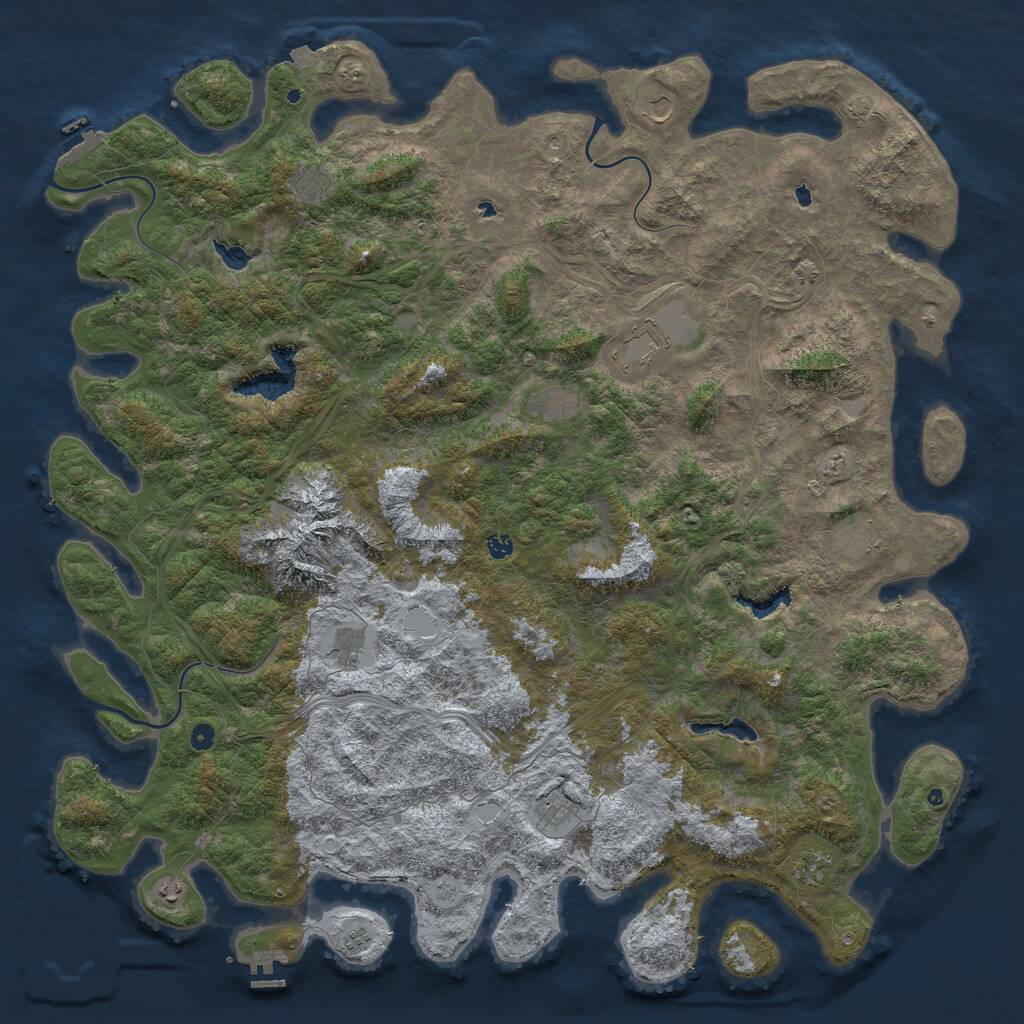 Rust Map: Procedural Map, Size: 6000, Seed: 54190574, 17 Monuments