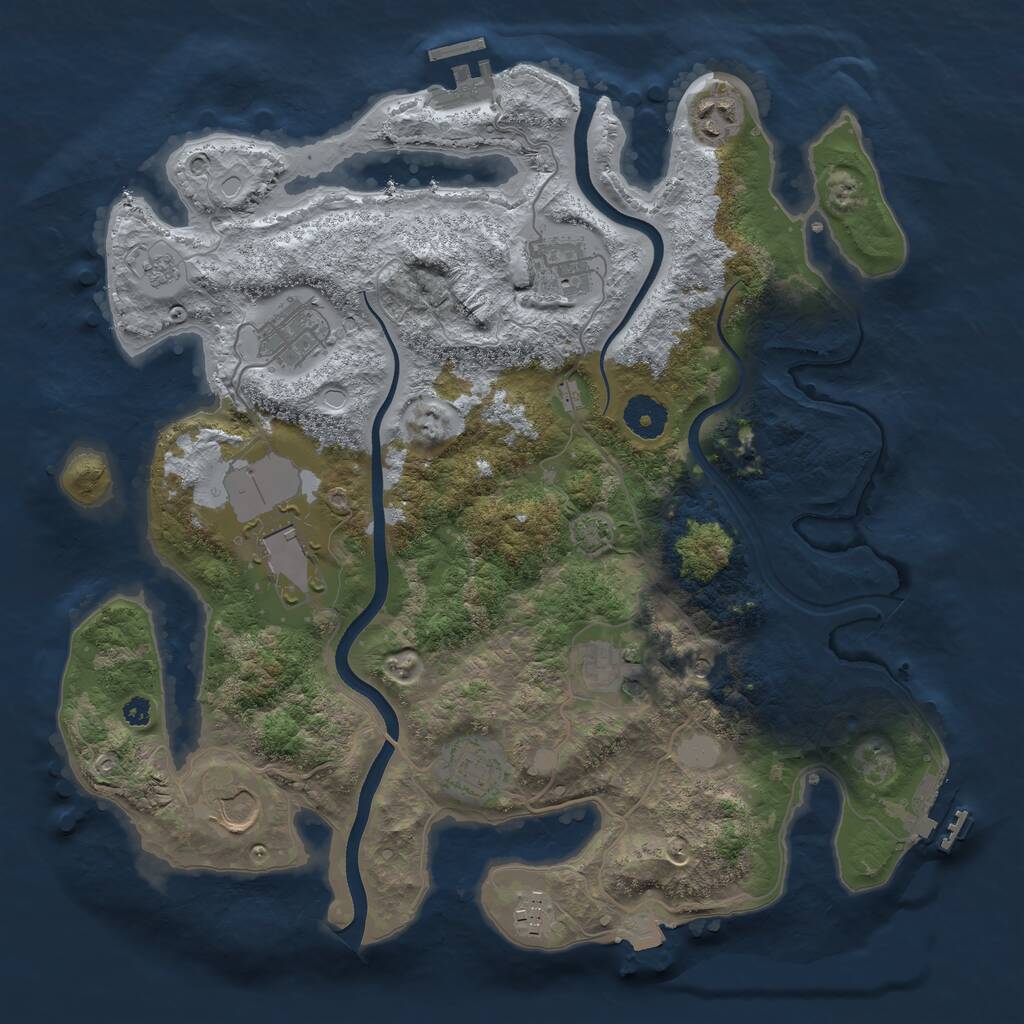 Rust Map: Procedural Map, Size: 3600, Seed: 2073828591, 14 Monuments